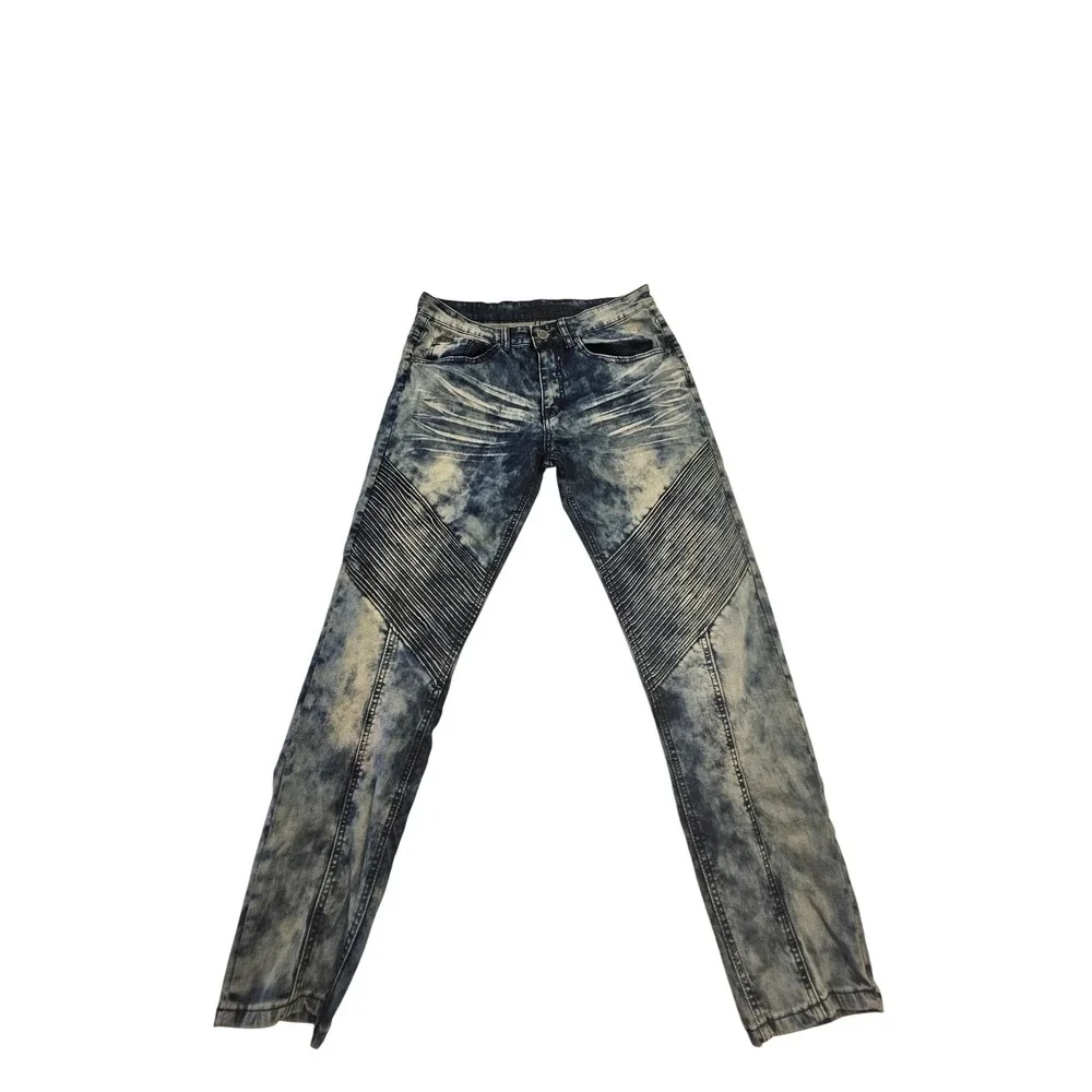 V19.69 Italia Milano Mens Moto‎ Biker Jeans Acid Wash Blue Slim Fit W32 L30